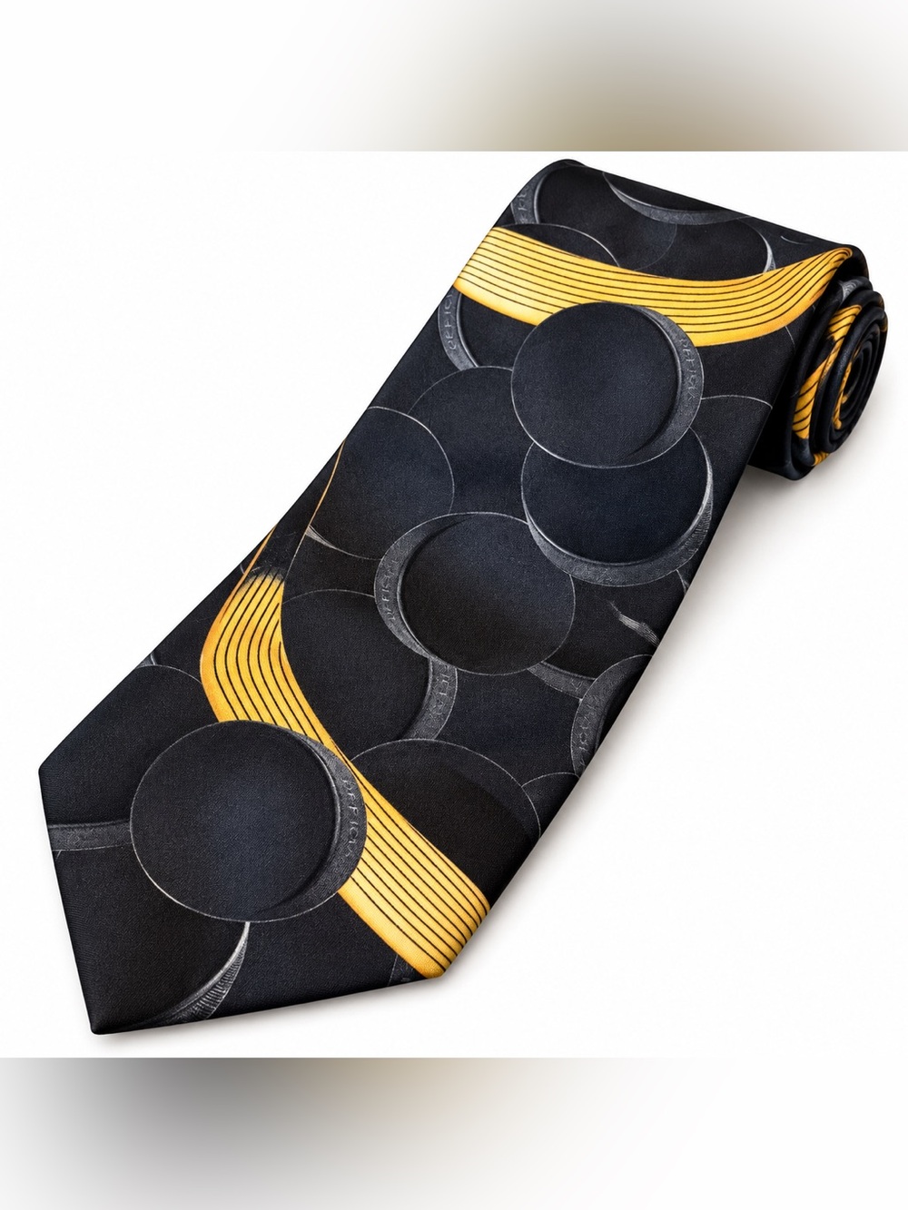 Vintage 1996 Ralph Marlin Just Balls Hockey Tie Black Gold Made USA